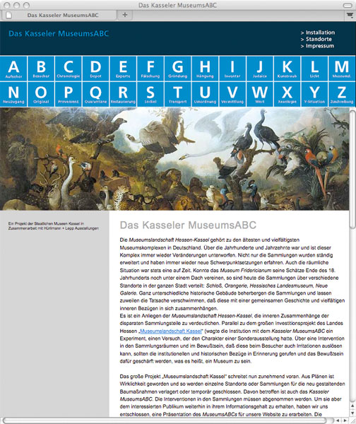 Detail of The Kassel Museums’ ABC –<br/>Website 