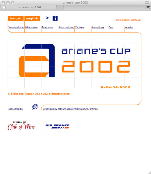 Detail of Ariane’s Cup 2002 website