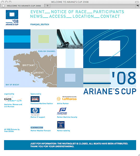 Detail of Ariane’s Cup 2008 website