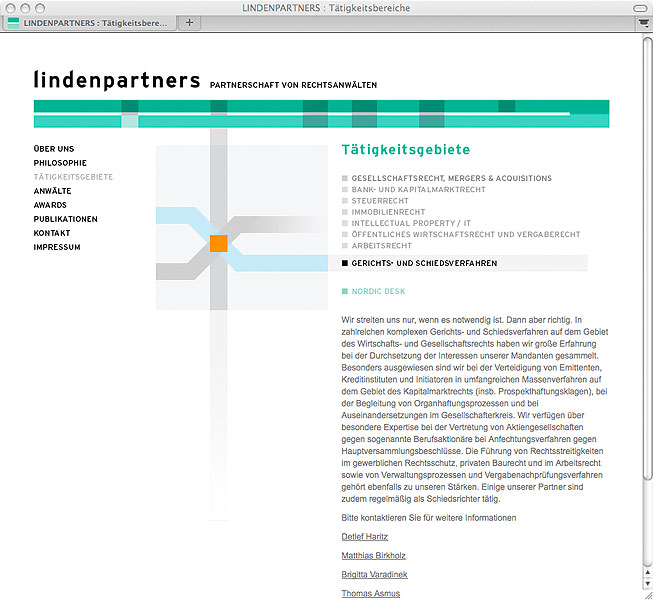 Detail of lindenpartners website